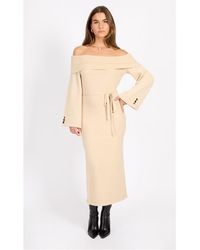 Little Mistress - Off-The-Shoulder Maxi Sweater Dress - Lyst