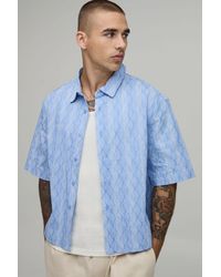 BoohooMAN - Oversized Boxy Half Sleeve Diamond Stripe Shirt - Lyst