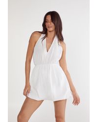Nasty Gal - Cotton Poplin Halter Neck Puffball Mini Dress - Lyst