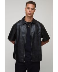 BoohooMAN - Tall Croc Pu Zip Up Shirt - Lyst