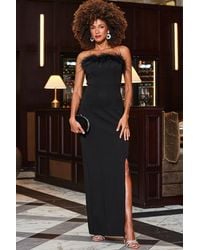 Sosandar - Split Detail Feather Trim Jersey Maxi Dress - Lyst