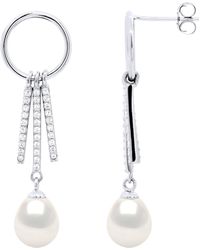 Ateliers Saint Germain - Hanging Earrings Round And Strips Mounted With Cubic Zirconia - Lyst