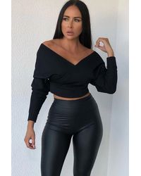 Femme Luxe - Ribbed Off The Shoulder Crop Top - Lyst