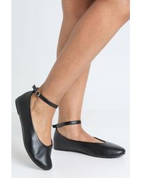 Boohoo - Round Toe Ankle Strap Ballet Flats - Lyst