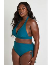 Boohoo - Plus Tummy Control Ruched High Waist Bikini Bottom - Lyst