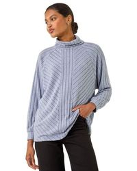 Roman - Textured Stripe Cowl Neck Top - Lyst