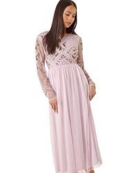 Roman - Petite Embellished Mesh Dress - Lyst