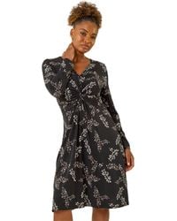 Roman - Floral Print Twist Front Midi Dress - Lyst