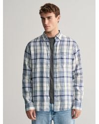 GANT - Eggshell Linen Madras Shirt - Lyst