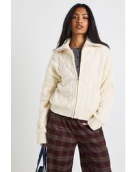 Boohoo - Textured Knit Zip Through Knittted Jumper - Lyst