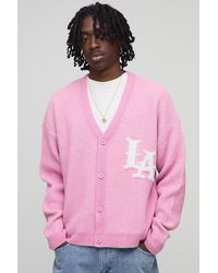 BoohooMAN - Boxy Varsity Rib Knitted Cardigan - Lyst