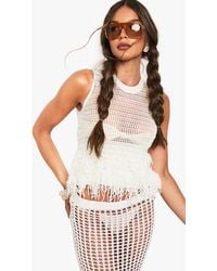 Boohoo - Tassel Hem Crochet Knitted Top - Lyst