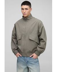 BoohooMAN - Oversized Boxy Pocket Detail Twill Funnel Neck Bomber Jacket - Lyst