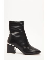 Quiz - Black Faux Leather Heeled Ankle Boots - Lyst