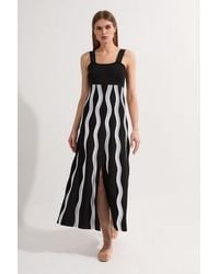 Karen Millen - Petite Contrast Wave Knit A-Line Knitted Strappy Dress - Lyst