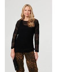 Izabel London - Semi Sheer Mesh Layered Long Sleeve Top - Lyst