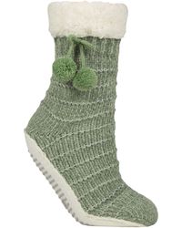 Elle - 1 Pair Ladies Chenille Slipper Socks With Moccasin Sole - Lyst