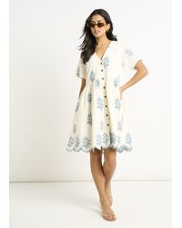 Gini London - Marshmallow Cotton Embroidered Smock Mini Dress - Lyst