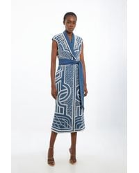Karen Millen - Petite Premium Pearl Embellished Denim Woven Blazer Midi Dress - Lyst