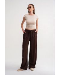 MixRay - Mid Waist Straight Leg Cotton Pants With Tie Closure - Lyst