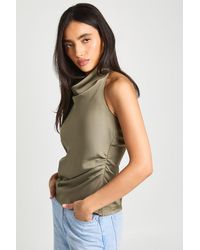 Boohoo - Satin High Cowl Neck Cami Top - Lyst