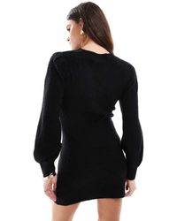 Miss Selfridge - Crew Neck Puff Sleeve Knitted Mini Dress - Lyst