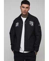 BoohooMAN - Tall Regular Fit Varsity Badge Collared Coach Jacket - Lyst