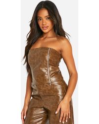 Boohoo - Washed Faux Leather Zip Detail Corset - Lyst