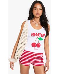 Boohoo - Sweet Cherry Graphic Rib Tank Tank Top - Lyst