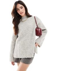 Pieces - Premium Longline Fluffy Knit Jumper With Wide Cuffs - Lyst