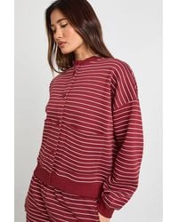 Boohoo - Stripe High Neck Cardigan Sweatshirt - Lyst