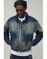 BoohooMAN - Relaxed Cropped Bleach Washed Panelled Denim Jacket - Lyst