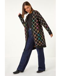 Roman - Longline Geometric Print Knit Cardigan - Lyst
