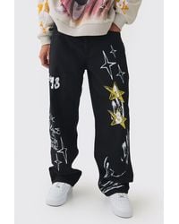 BoohooMAN - Baggy Rigid Graffiti Printed Jeans - Lyst
