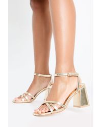 Boohoo - Metallic Strappy Low Block Heels - Lyst