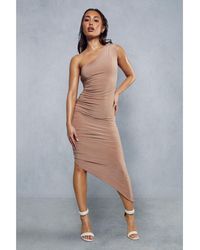 MissPap - Double Layer Slinky Asymmetric Ruched Midi Dress - Lyst