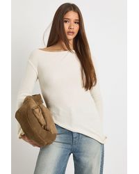 Boohoo - Soft Brushed Rib Asym Neck And Hem Top - Lyst