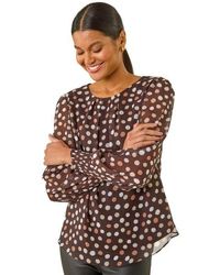 Roman - Spot Print Shirred Cuff Top - Lyst