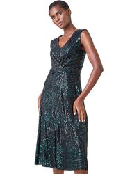 Roman - Sequin Twist Front Midi Stretch Dress - Lyst