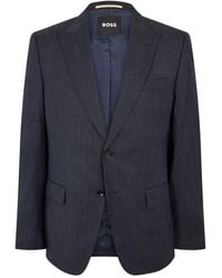 BOSS - Solid Patterned Notch Collared Flap Pocket Full Suit - Lyst