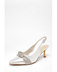 Quiz - Wide Fit Diamante Knot Sling Back Low Heels - Lyst