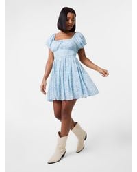Pink Vanilla - Ditsy Puff Sleeve Mini Dress With Shorts - Lyst