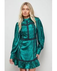 Oasis - Stud Trim Long Sleeve High Neck Mini Dress - Lyst