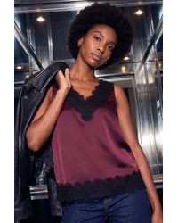 Roman - Lace Trim Satin Cami Top - Lyst