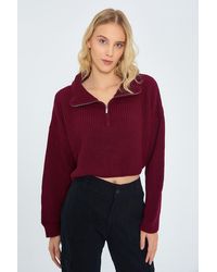 MixRay - Strukturiertes Langarm-Pullover Mit Reißverschlusskragen - Lyst