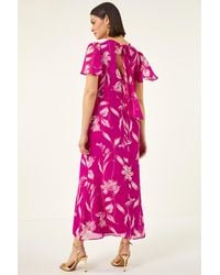 Roman - Floral Print Flutter Sleeve Midi Dress - Lyst