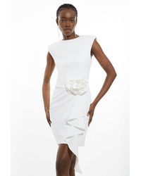 Karen Millen - Scuba Rosette Detail Woven Mini Dress - Lyst