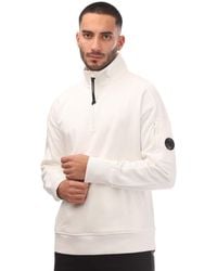 C.P. Company - Diagonal Raised Fleece Sweatshirt Met Halve Rits In Wit - Lyst