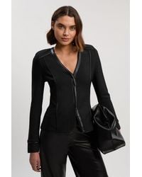 Karen Millen - Petite Bandage Pu Detail V Neck Top - Lyst