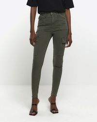 River Island - High Waisted Skinny Cargo jeggings - Lyst